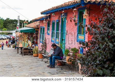 Duitama, Colombia - August, 2019: Tourists Visiting The Beautiful Touristic Place Called Pueblito Bo