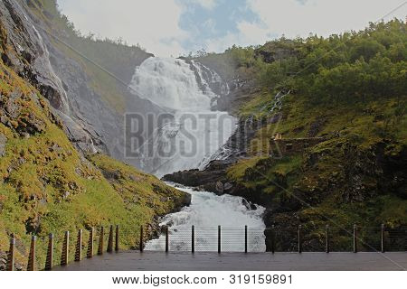 Kjosfossen Waterfall. One Of Norway's Largest Waterfalls
