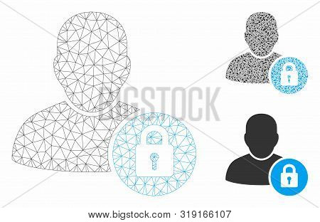 Mesh User Lock Model With Triangle Mosaic Icon. Wire Frame Triangular Network Of User Lock. Vector M