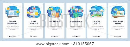 Mobile App Onboarding Screens. Climate Change, Global Warming, Recycling Waste And Save Animals. Men