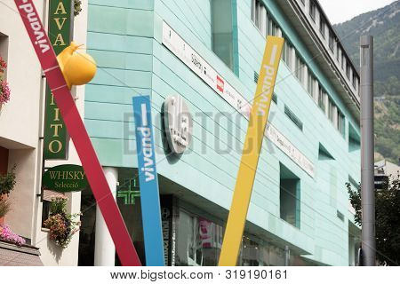 Escaldes Engordany, Andorra : 2019 August 22 :  Andorra La Vella. People Walk In The Comercial Stree