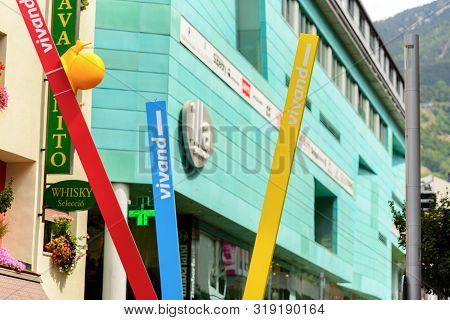Escaldes Engordany, Andorra : 2019 August 22 :  Andorra La Vella. People Walk In The Comercial Stree