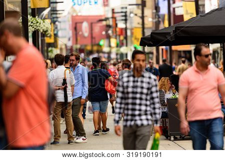 Andorra La Vella, Andorra : 2019 August 22 :  Andorra La Vella. People Walk In The Comercial Street