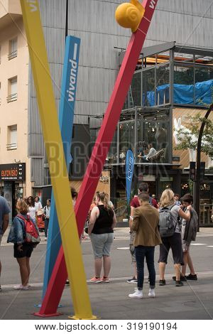 Andorra La Vella, Andorra : 2019 August 22 :  Andorra La Vella. People Walk In The Comercial Street