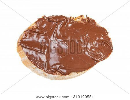 Top View Of Open Sandwich With Fresh Bread And Chocolate Spread Isolated On White Background