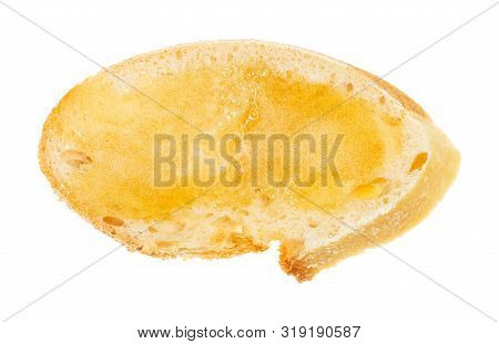 Top View Of Open Sandwich With Fresh Bread And Honey Isolated On White Background