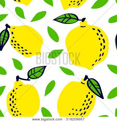Fresh Lemon Fruit Seamless Pattern, Abstract Repeated Background. Citrus Design For Paper, Cover, Fa