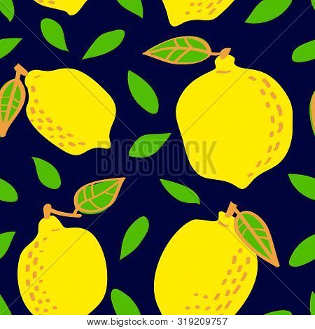 Fresh Lemon Fruit Seamless Pattern, Abstract Repeated Background. Citrus Design For Paper, Cover, Fa