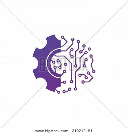 Digital Mechanical Technology Logo Template Concept Illustration. Gear Electronic Sign. Cog Wheel Te