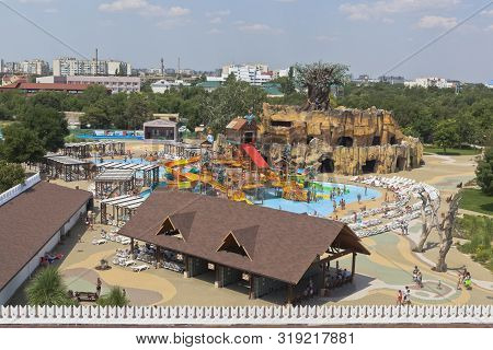 Evpatoria, Saki District, Crimea, Russia - July 21, 2019: Top View Of The Water Park Near Lukomorye 