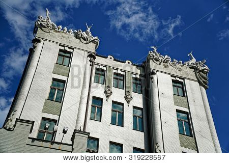 Kyiv, Ukraine - July 6, 2018: House With Chimeras In The Center Of Kiev. Art Nouveau Building With S