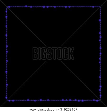 Glossy Mesh Rounded Square Frame With Glitter Effect. Abstract Illuminated Model Of Rounded Square F
