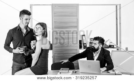 Flirting And Seduction. Flirting With Coworker Coffee Break. Woman Flirting With Coworker. Woman Att
