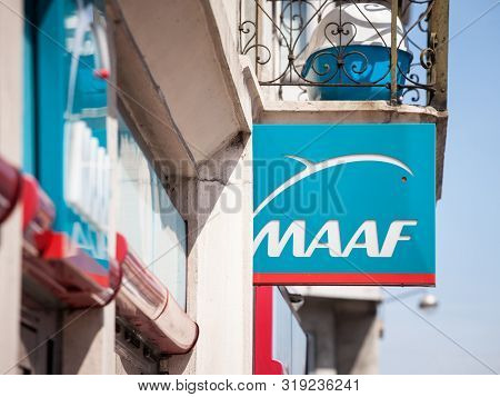 Lyon, France - July 17, 2019: Maaf Logo In Front Of Their Local Agency In Lyon. Maaf Is A Mutual Ins