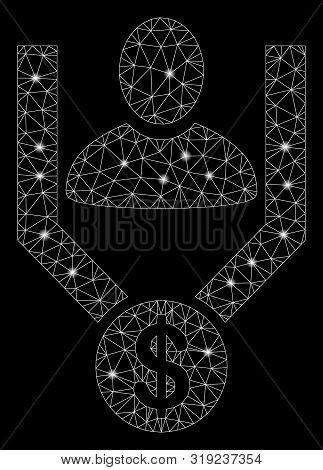 Glowing Mesh Sales Funnel With Glare Effect. Abstract Illuminated Model Of Sales Funnel Icon. Shiny 