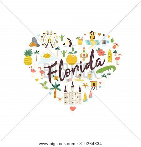 Bright Abstract Design With Florida Famous Places