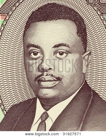 BURUNDI - CIRCA 2010: Prins Louis Rwagasore (1932-1961) på 100 Francs 2010 seddel fra Burundi. B