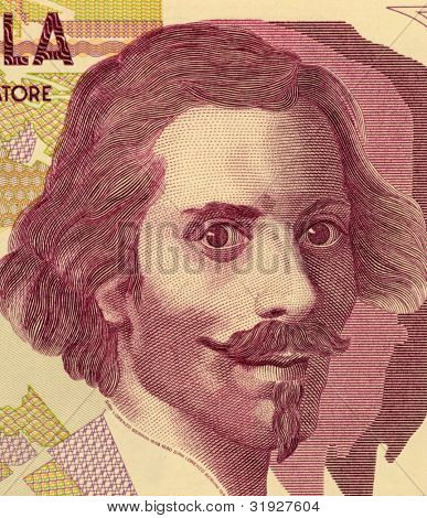İtalya - 1992 yaklaşık: Gian Lorenzo Bernini (1598-1680) 50000 Lire 1992 banknot İtalya'dan tarih. İtalyanca