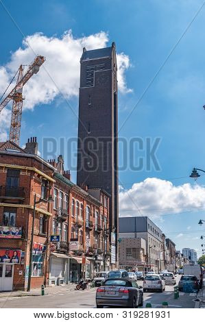 Brussels, Belgium - June 6, 2019: View Of Tower On The Chaussee De Ninove Street At Sunny Day.