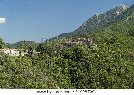Panoramic View Of The Old Village Of Ugliancaldo, Massa Carrara, Tuscany, Italy, In The Lunigiana Re