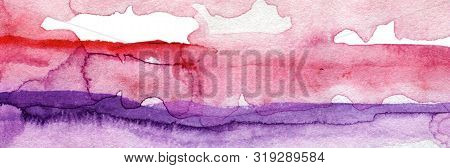 Hand Drawn Abstract Watercolor Background. Colorful Horizontal Backdrop.