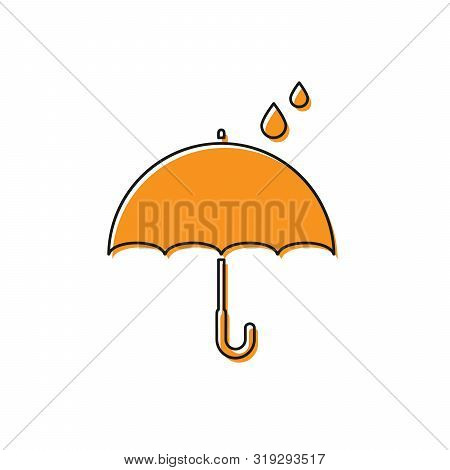 Orange Umbrella And Rain Drops Icon Isolated On White Background. Waterproof Icon. Protection, Safet