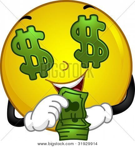 Ilustración con una carita sonriente amantes del dinero