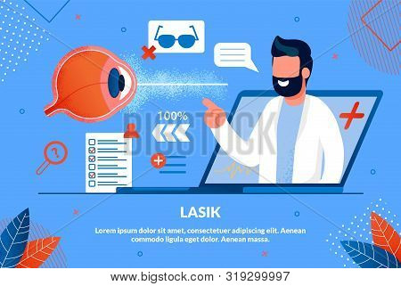 Informational Flyer Inscription Lasik Cartoon. Modern Technologies Improved Quality Training Doctors