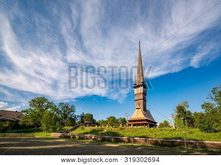 Traditional Maramures Wooden Church. Unesco World Heritage Site. Surdesti, Maramures, Romania