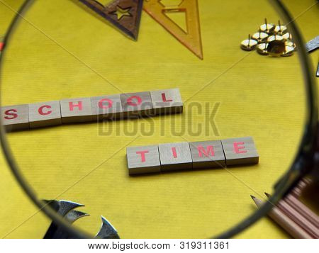 Back To School Concept. Yellow Background With School Stationery Set. School Mockup