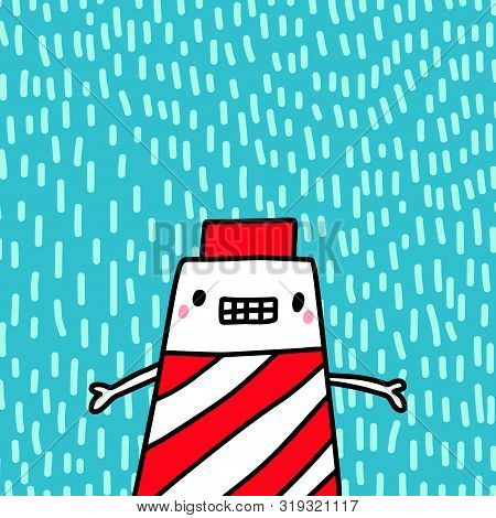 Lighthouse Cute Apologizing Sorry Hand Drawn Vector Illustration In Cartoon Style