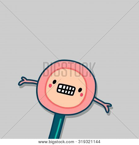 Lollipop Hand Dranw Vector Illustration In Cartoon Style. Sad Candy Apologizing Sorry