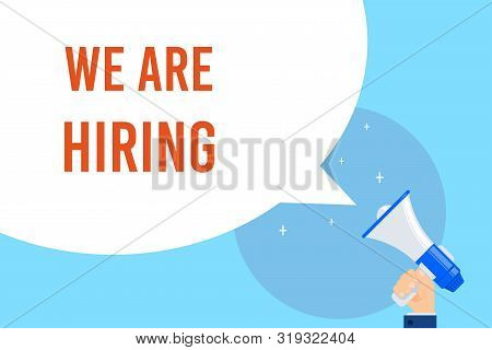 We Are Hiring. Job Search, Recruiting, Human Recource Concept. Flat Style Concept Banner.