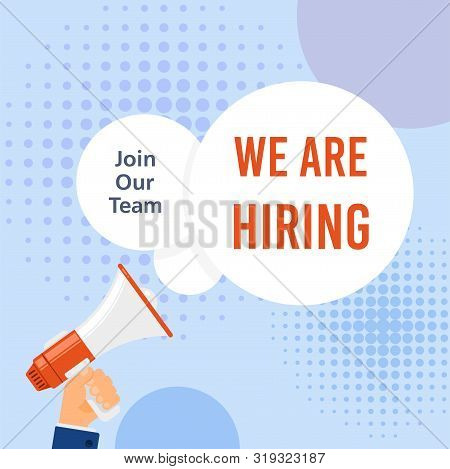 We Are Hiring. Job Search, Recruiting, Human Recource Concept. Flat Style Concept Banner.