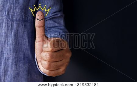 Customer Experience Concept, Best Excellent Services Rating For Satisfaction Present By Thumb Of Cli