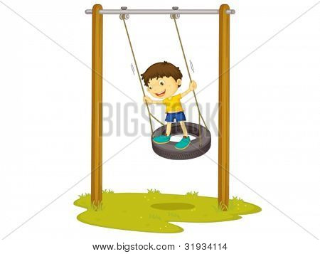 Illustration af en dreng på en dæk swing