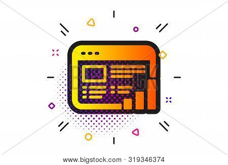 Column Graph Sign. Halftone Circles Pattern. Web Report Icon. Growth Diagram Symbol. Classic Flat We