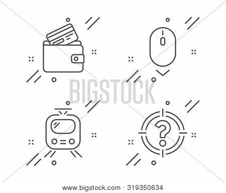 Scroll Down, Debit Card And Train Line Icons Set. Headhunter Sign. Mouse Swipe, Wallet With Credit C