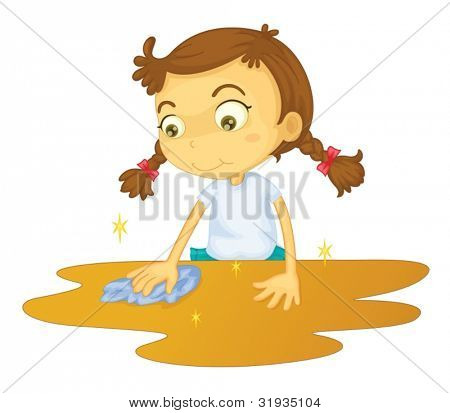 Girl cleaning a table cartoon