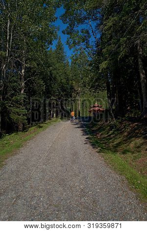 Harrington, Qc, Canada - September 23, 2018: Tourists At The Tam Bao Son Buddhist Temple In Quebec D
