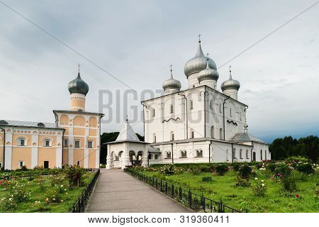 Yard Of Khutyn Monastery Of Saviours Transfiguration And Of St. Varlaam. Russia, Novgorod Veliky