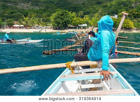 Oslob, Cebu, Philippines - October 2, 2018: View From Boat On Filipino Fishermen And Snorkeling Tour
