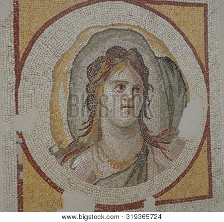 An Ancient Ottoman Mosaic, A Female Bust.