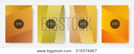 Zig Zag Lines Halftone Banner Templates Set, Gradient Stripes Texture Vector Backgrounds For Brochur