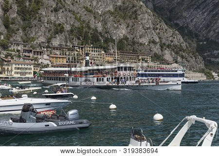 Lake Garda, Italy, Europe, August 2019, A View Of The Vintage Paddle Steamer Ship Italia
