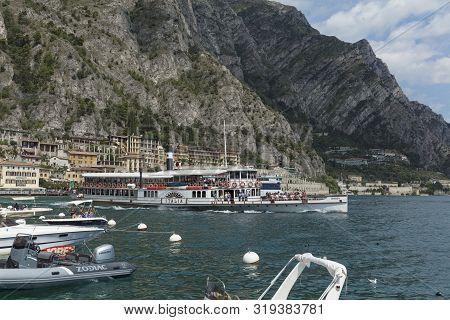 Lake Garda, Italy, Europe, August 2019, A View Of The Vintage Paddle Steamer Ship Italia
