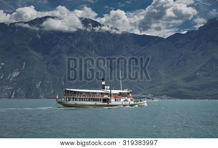 Lake Garda, Italy, Europe, August 2019, A View Of The Vintage Paddle Steamer Ship Italia
