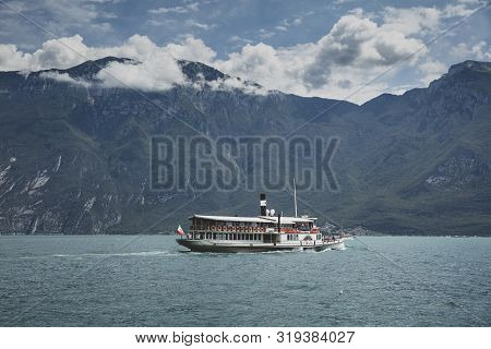 Lake Garda, Italy, Europe, August 2019, A View Of The Vintage Paddle Steamer Ship Italia