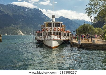 Lake Garda, Italy, Europe, August 2019, A View Of The Vintage Paddle Steamer Ship Italia