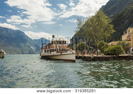 Lake Garda, Italy, Europe, August 2019, A View Of The Vintage Paddle Steamer Ship Italia